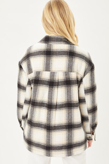 Plaid Button Up Jacket with Sherpa Lining - Tigbul's Variety Fashion Shop