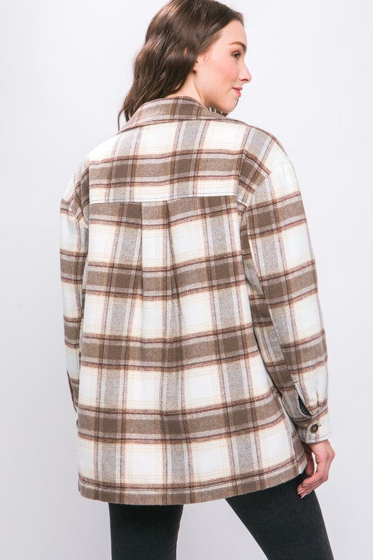 Plaid Button Up Jacket with Sherpa Lining - Tigbul's Variety Fashion Shop