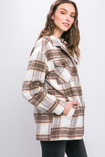 Plaid Button Up Jacket with Sherpa Lining - Tigbul's Variety Fashion Shop