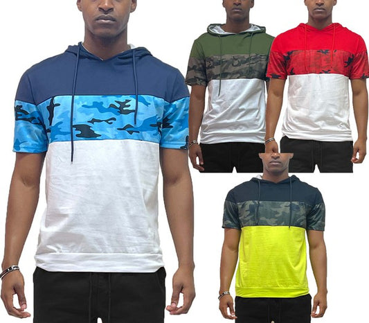 Camo and Solid Design Block Hooded Shirt - Tigbul's Variety Fashion Shop