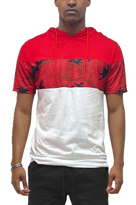 Camo and Solid Design Block Hooded Shirt - Tigbul's Variety Fashion Shop