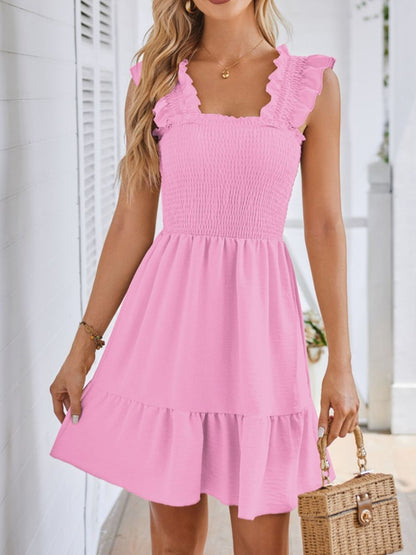 Smocked Square Neck Wide Strap Dress - Tigbul's Variety Fashion Shop