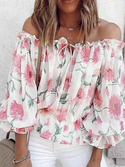 Off-Shoulder Floral Print Blouse - Tigbul's Variety Fashion Shop