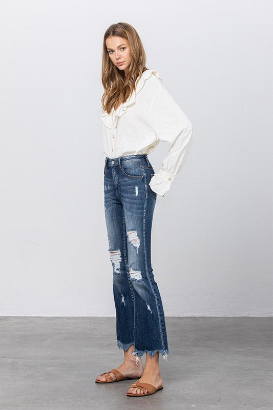 Stretch Mid Rise Crop Flare Jeans - Tigbuls Variety Fashion