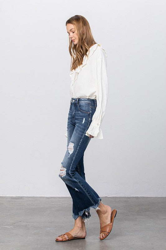 Stretch Mid Rise Crop Flare Jeans - Tigbuls Variety Fashion