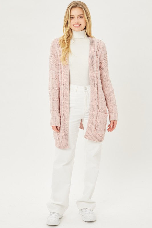 Chenille Cable Knit Oversized Open Front Cardigan - Tigbuls Variety Fashion