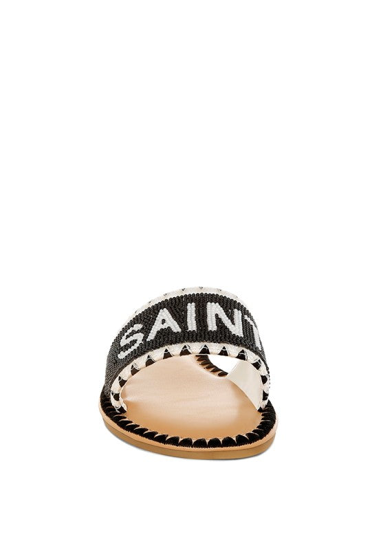 Luxe Getaway Beaded Saint Tropez Flat Slip Ons - Tigbul's Variety Fashion Shop