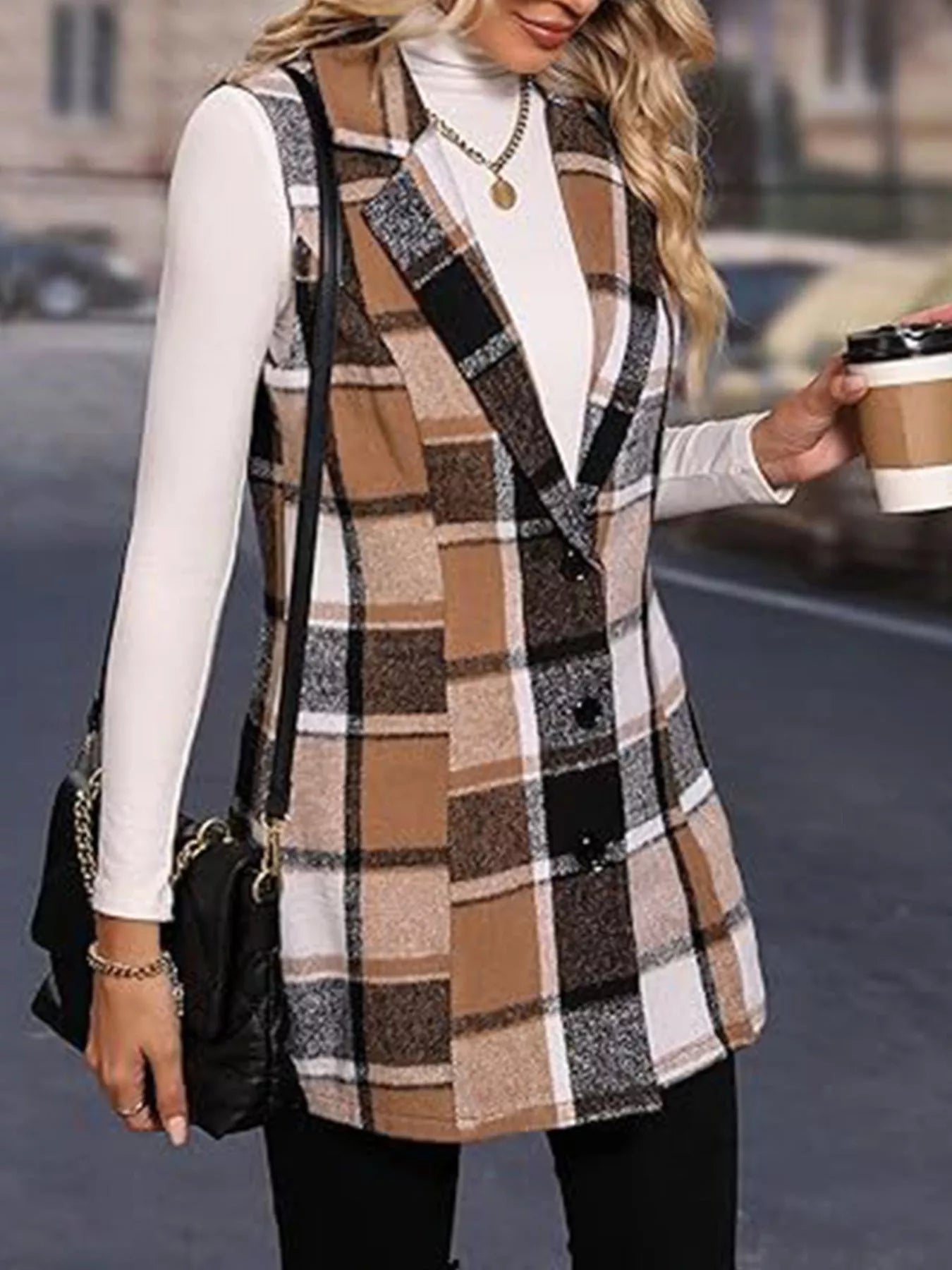 Plaid Button Up Vest Coat - Tigbul's Variety Fashion Shop