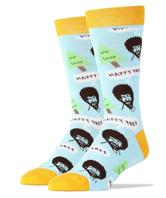 Bob Ross Happy Tree - Men's Crew Funny Socks - Tigbul's Variety Fashion Shop