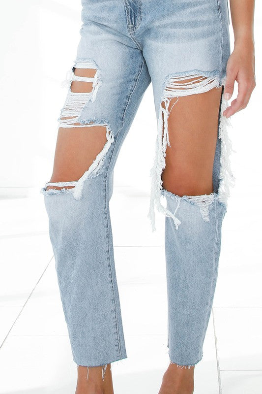 Ripped Raw Hem Boyfriend Jeans - Tigbuls Variety Fashion