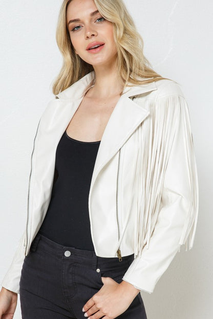 Faux Leather Moto Fringe Jacket - Tigbul's Variety Fashion Shop