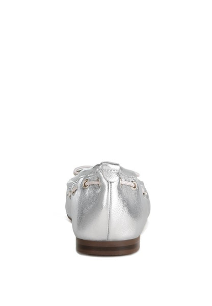 Marlow Metallic Eyelet Detail Bow Ballerinas - Tigbul's Variety Fashion Shop