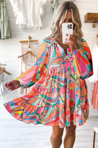 XL Colorful Printed Long Sleeve Mini Dress | Tigbuls Variety