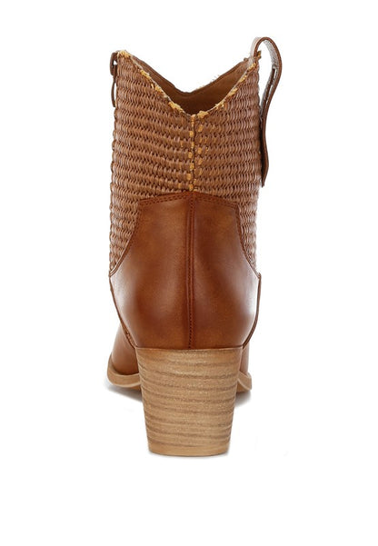 Big Mood Raffia & Faux Leather Cowboy Boots - Tigbul's Variety Fashion Shop