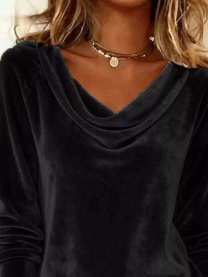 Velvet Cowl Neck Long Sleeve T-Shirt - Tigbul's Variety Fashion Shop