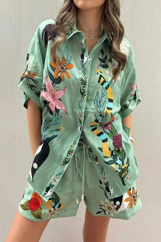 Tropical Paradise Floral Print Shirt and Shorts Set - Tigbul's Variety Fashion Shop