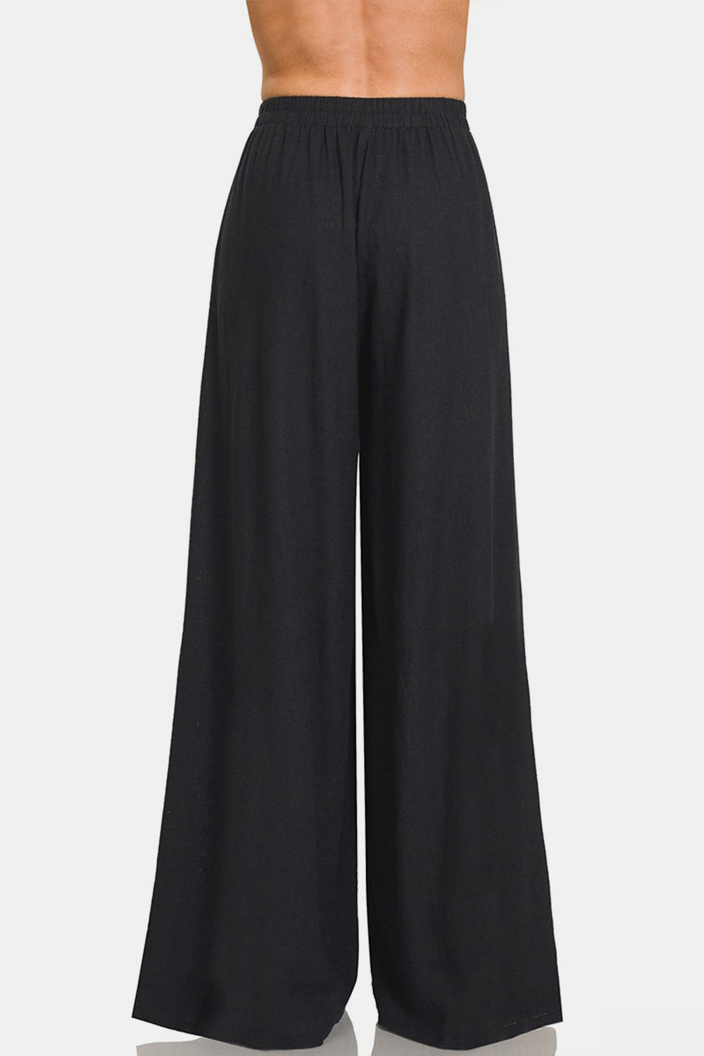 Zenana Black Pleated Linen Blend Wide Leg Pants - Tigbul's Variety Fashion Shop