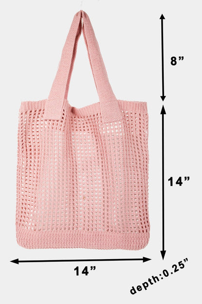 Pointelle Knit Crochet Tote Bag - Tigbul's Variety Fashion Shop