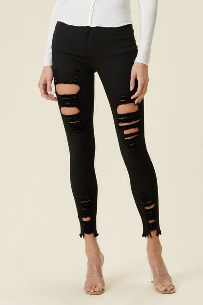 High Rise Distressed Skinny Jeans with a Raw Hem - Tigbuls Variety Fashion