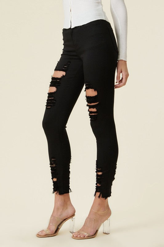 High Rise Distressed Skinny Jeans with a Raw Hem - Tigbuls Variety Fashion