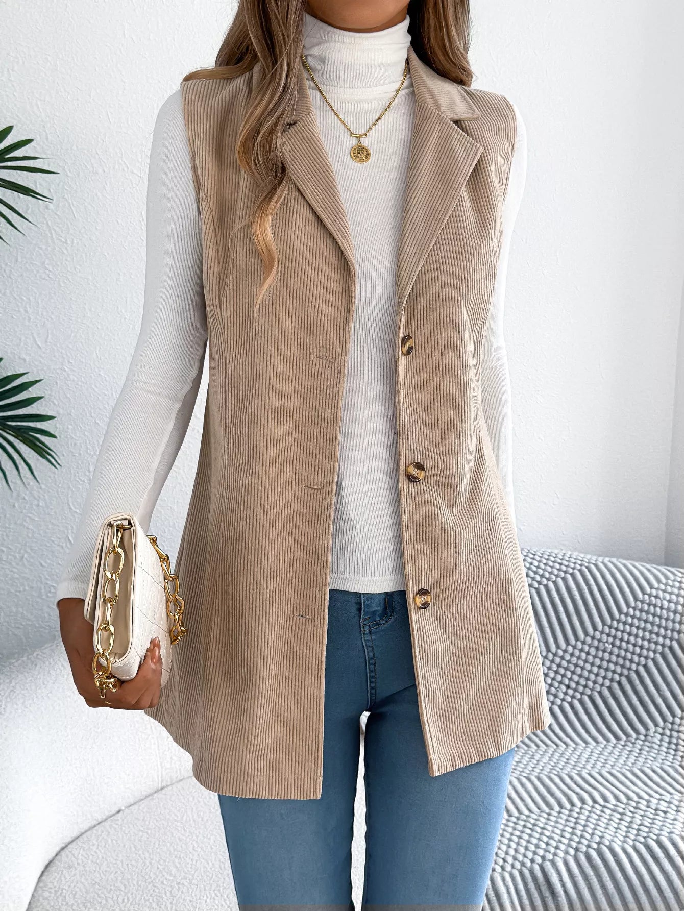 Button-Front Longline Vest Coat - Tigbul's Variety Fashion Shop