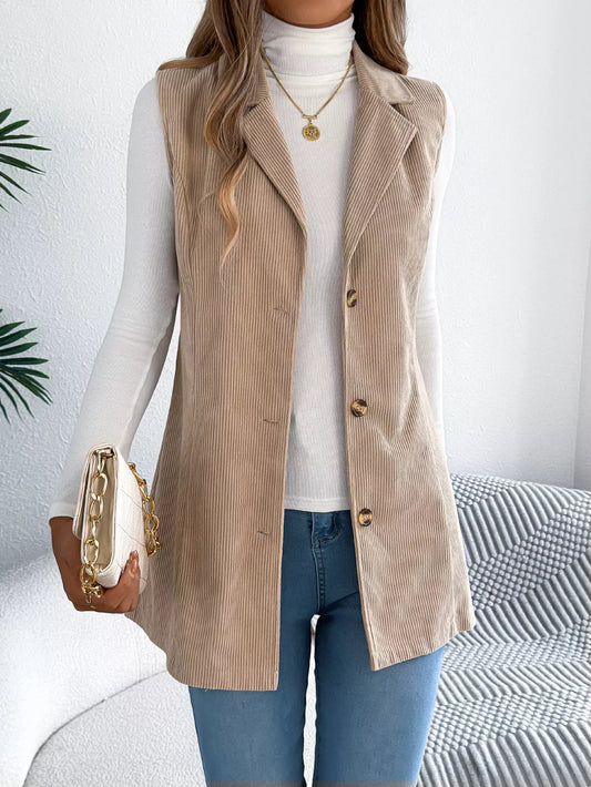 Button-Front Longline Vest Coat - Tigbul's Variety Fashion Shop