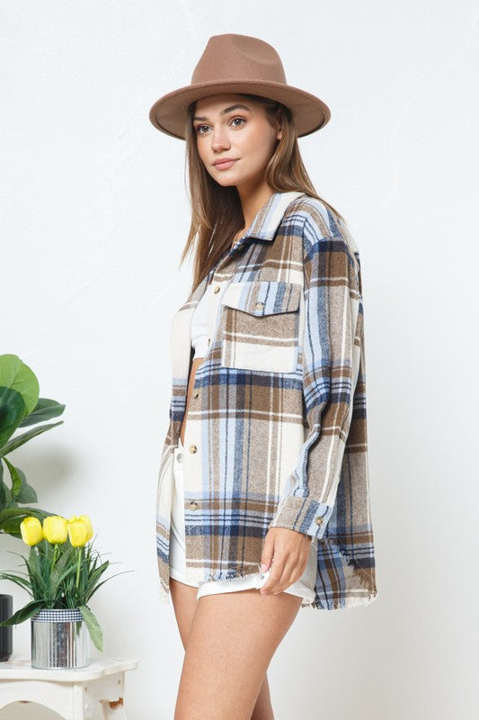 Yarn Dyed Plaid Shirt Jacket Shacket - Tigbul's Variety Fashion Shop