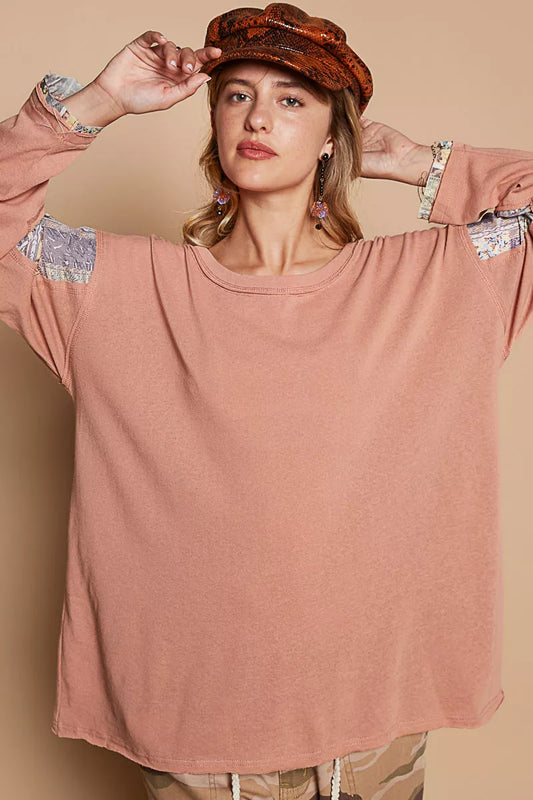 POL Round Neck Long Sleeve Roomy Fit Top with Stitch Detail - Tigbul's Variety Fashion Shop