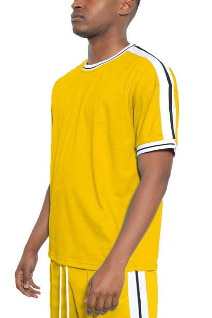 STRIPED TAPE SHORT SLEEVE TSHIRT - Tigbul's Variety Fashion Shop