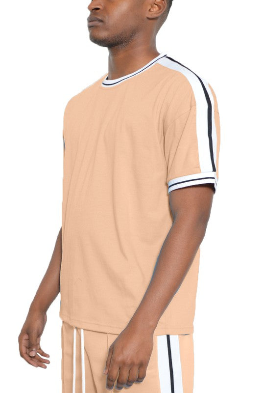 Men's Striped Tape Short Sleeve Shirt - Tigbul's Variety Fashion Shop
