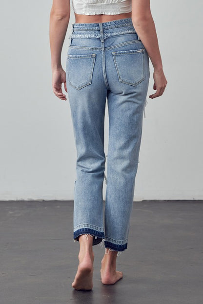 High Rise Double Waistband Released Hem Jeans - Tigbuls Variety Fashion