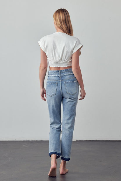 High Rise Double Waistband Released Hem Jeans - Tigbuls Variety Fashion