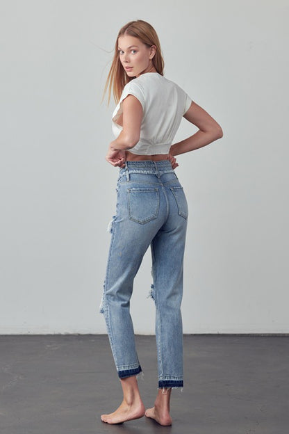 High Rise Double Waistband Released Hem Jeans - Tigbuls Variety Fashion