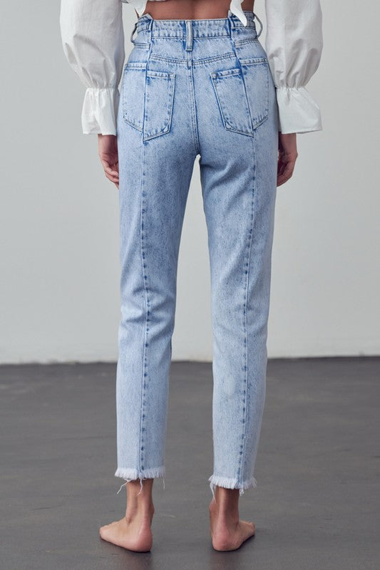 High Waist Frayed Tapered Jeans - Tigbul's Variety Fashion Shop