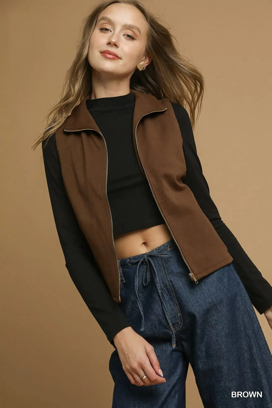 Umgee Zip-Front Fitted Vest with Pockets - Tigbul's Variety Fashion Shop