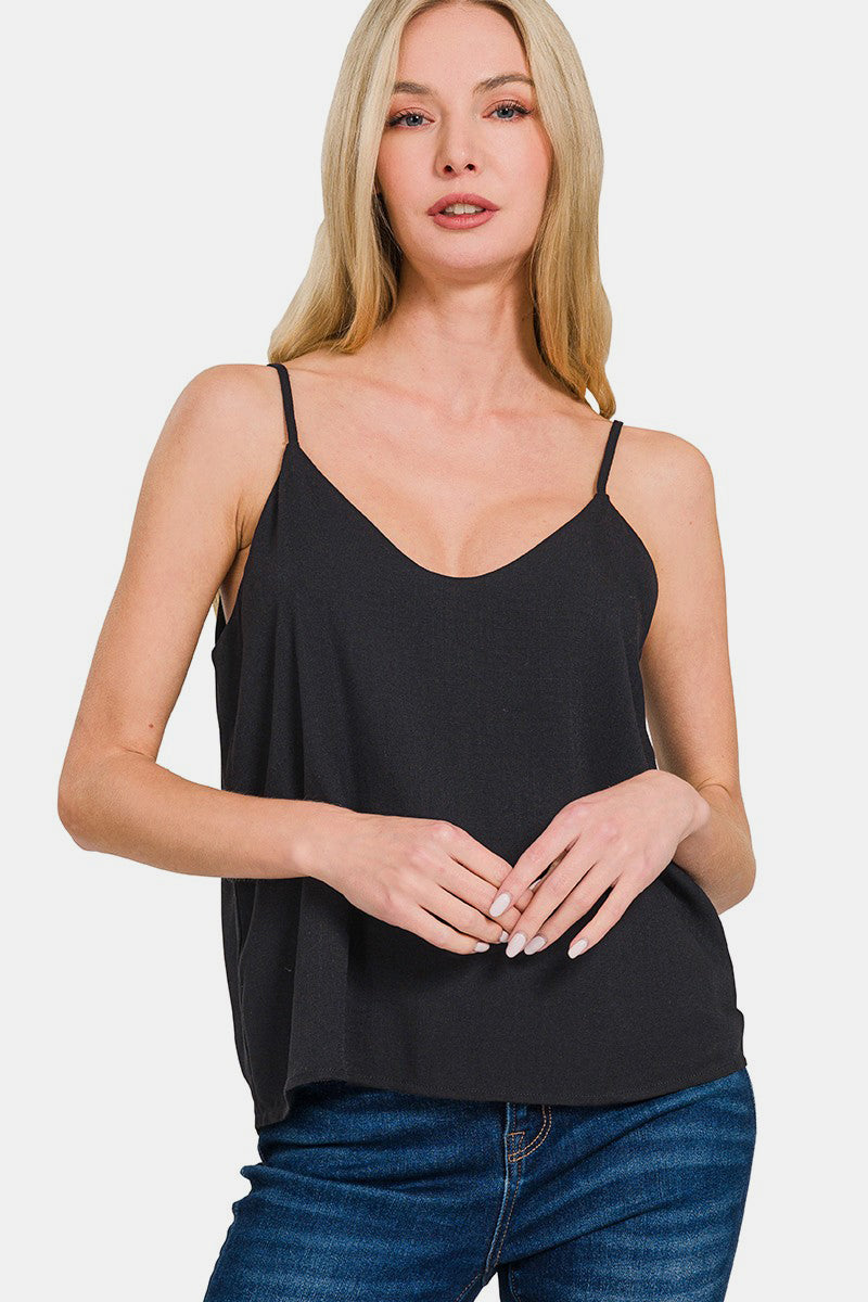 Black Two Layered Spaghetti Strap Cami - Tigbul's Variety Fashion Shop