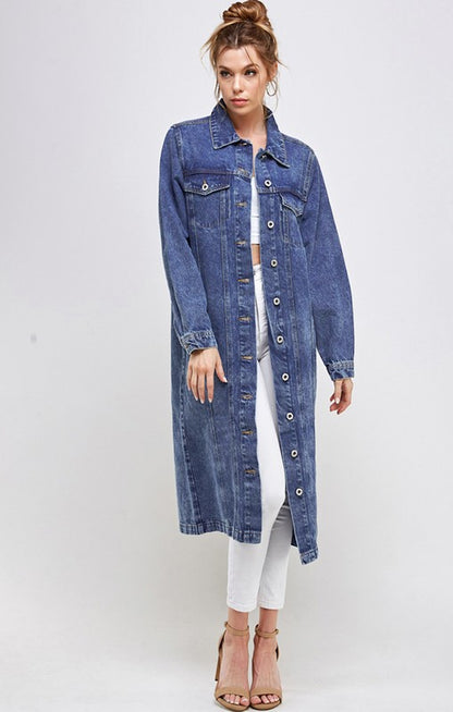 Women's Long Midi Denim Jacket - Tigbuls Variety Fashion