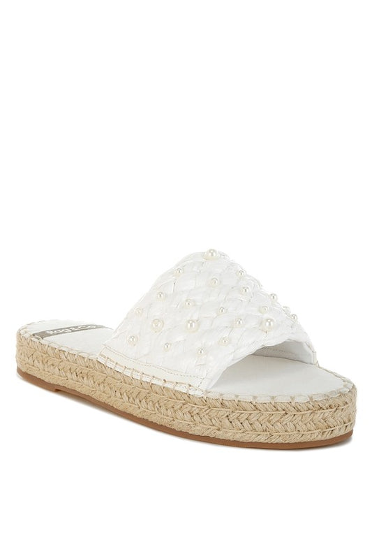 Yakna Pearl Embellished Woven Flats - Tigbul's Variety Fashion Shop