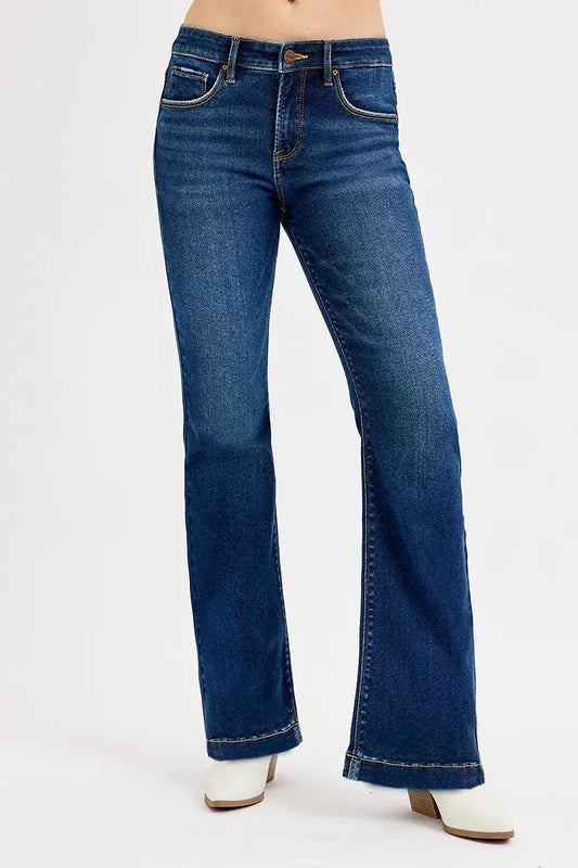 RISEN Full SIze Tummy Control Mid Rise Flare Jeans Plus SIze - Tigbul's Variety Fashion Shop