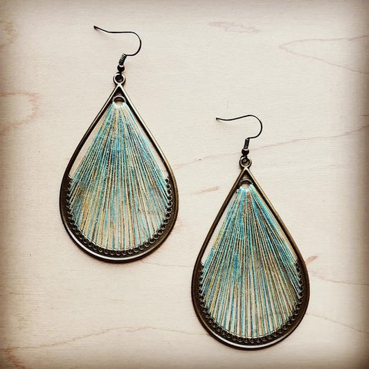 Large Woven Teardrop Earring in Teal | Tigbuls Variety Fashion