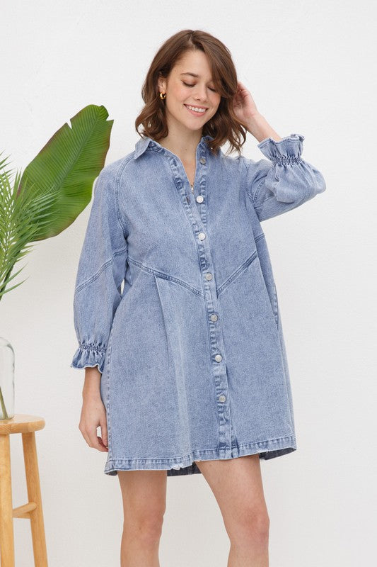 Washed Denim Shirt Dress - Tigbuls Variety Fashion