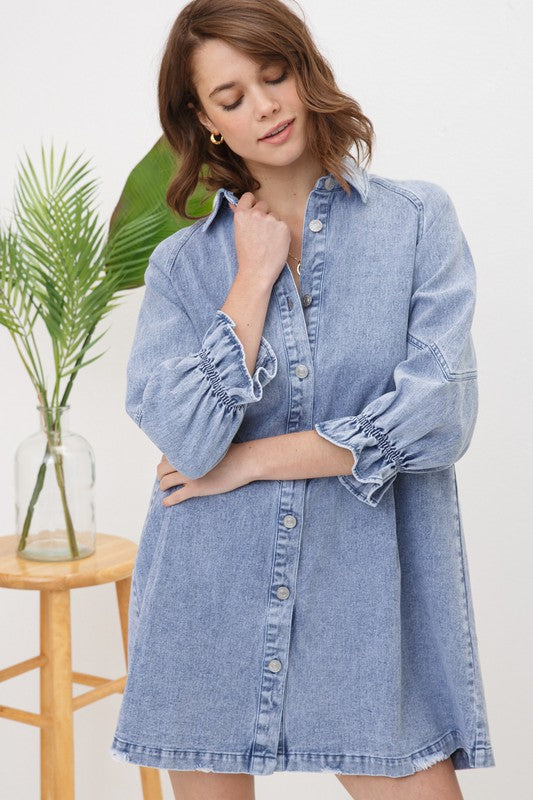 Washed Denim Shirt Dress - Tigbuls Variety Fashion