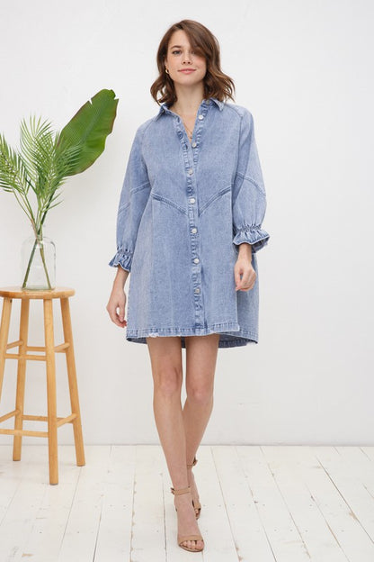 Washed Denim Shirt Dress - Tigbuls Variety Fashion