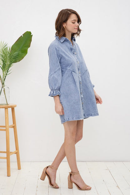 Washed Denim Shirt Dress - Tigbuls Variety Fashion