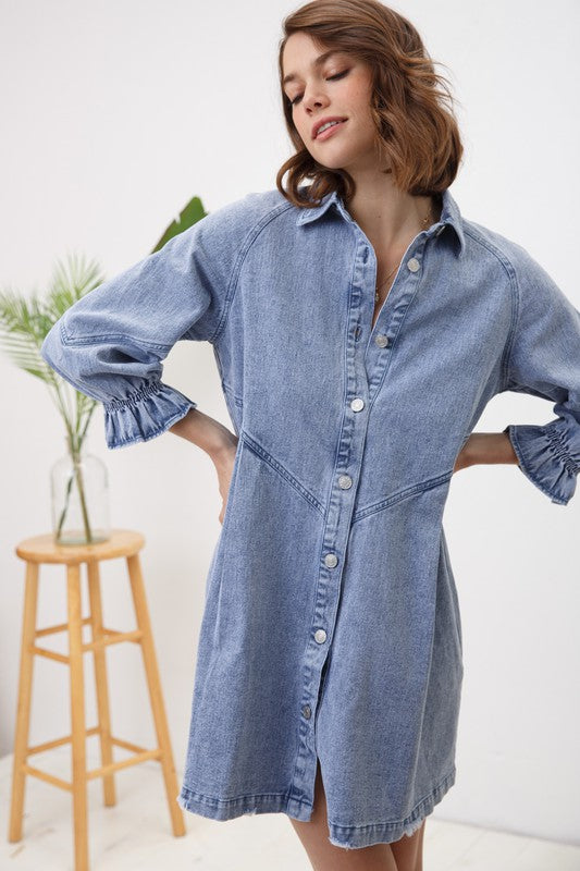 Washed Denim Shirt Dress - Tigbuls Variety Fashion