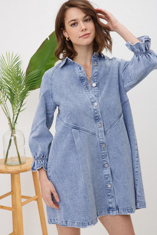 Washed Denim Shirt Dress - Tigbuls Variety Fashion