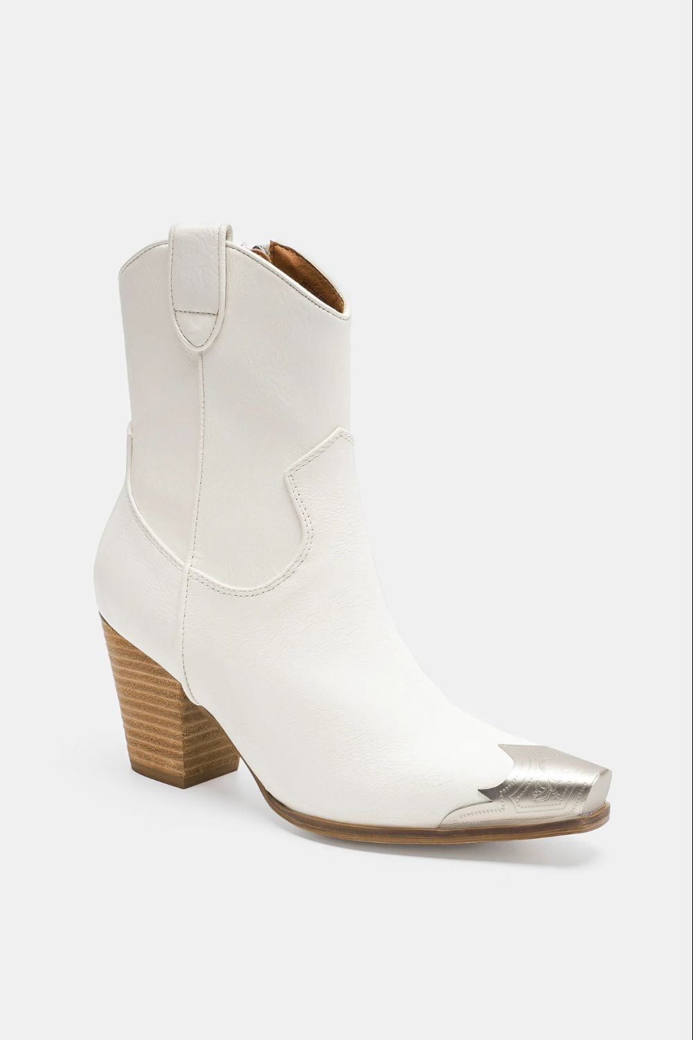 Faux Leather Block Heel Boots with Side Zippers, White - Tigbul's Variety Fashion Shop