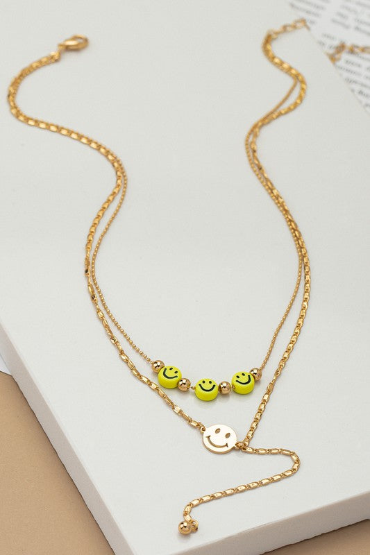 Two row smiley face charms Y necklace - Tigbul's Variety Fashion Shop