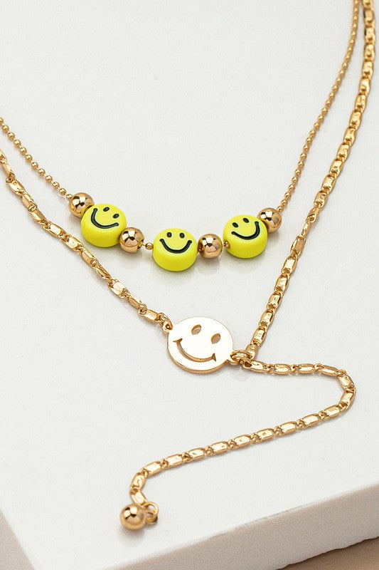 Two row smiley face charms Y necklace - Tigbul's Variety Fashion Shop