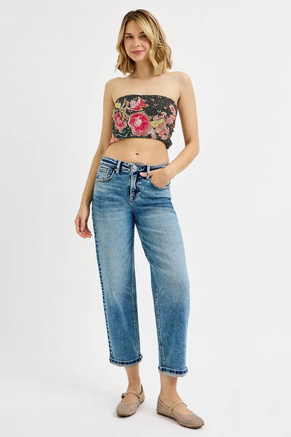 RISEN Full Size High Rise Crop Boyfriend Jeans Plus Size - Tigbul's Variety Fashion Shop